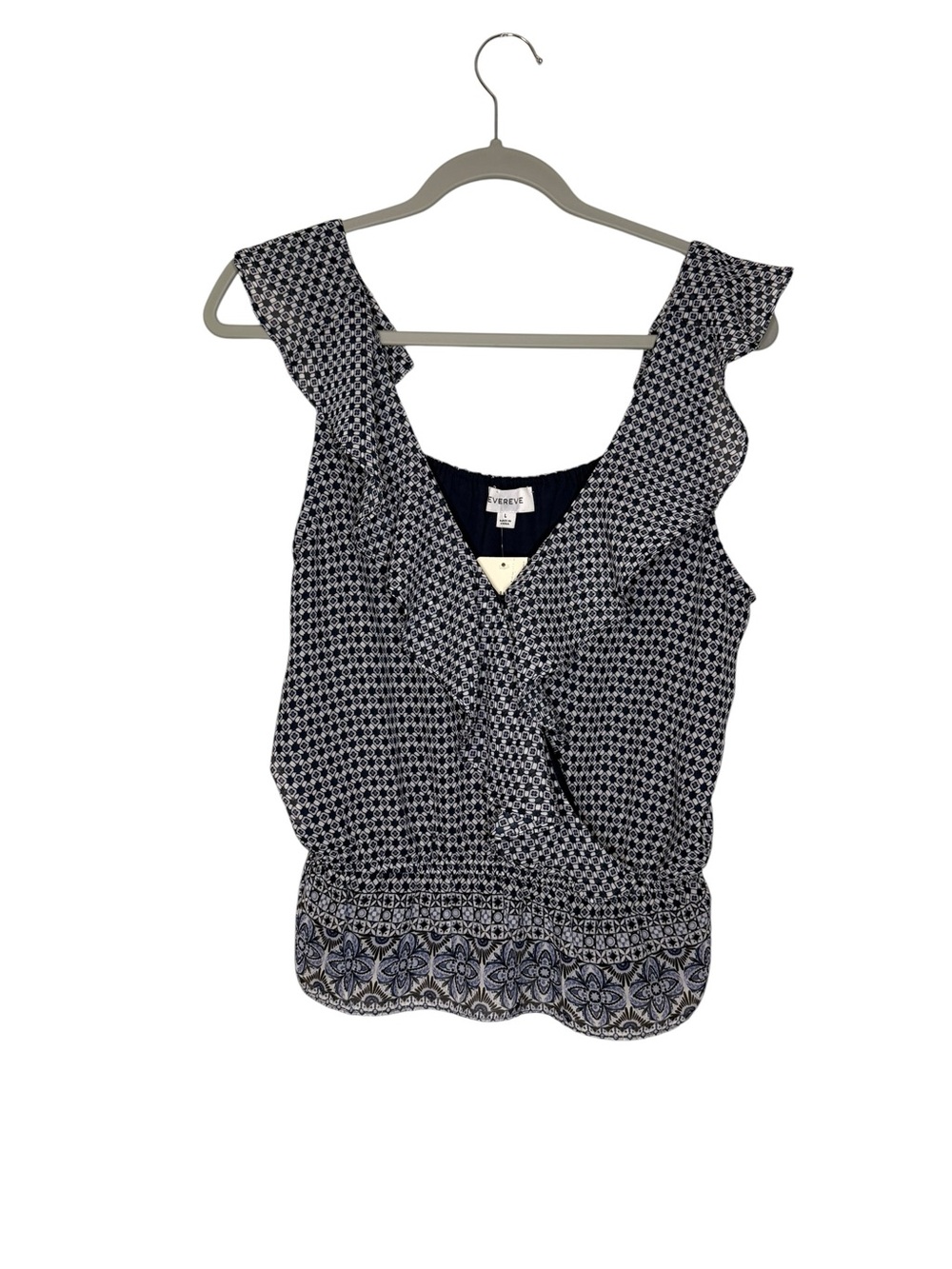Evereve Kaylene Ruffle Peplum Tank in Geo Size Large NWT
